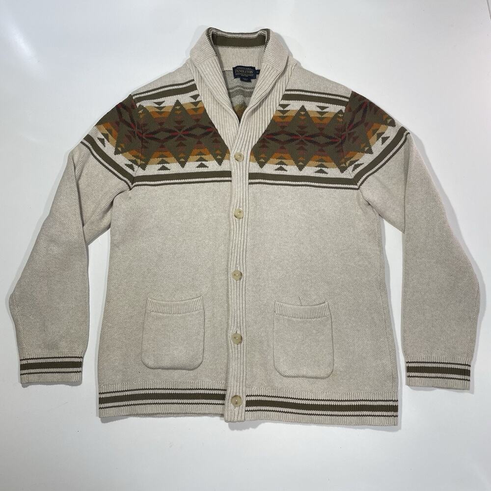 PENDLETON Woolen Mills Shaw Collar Cardigan Sweater Southwestern Geometric XL